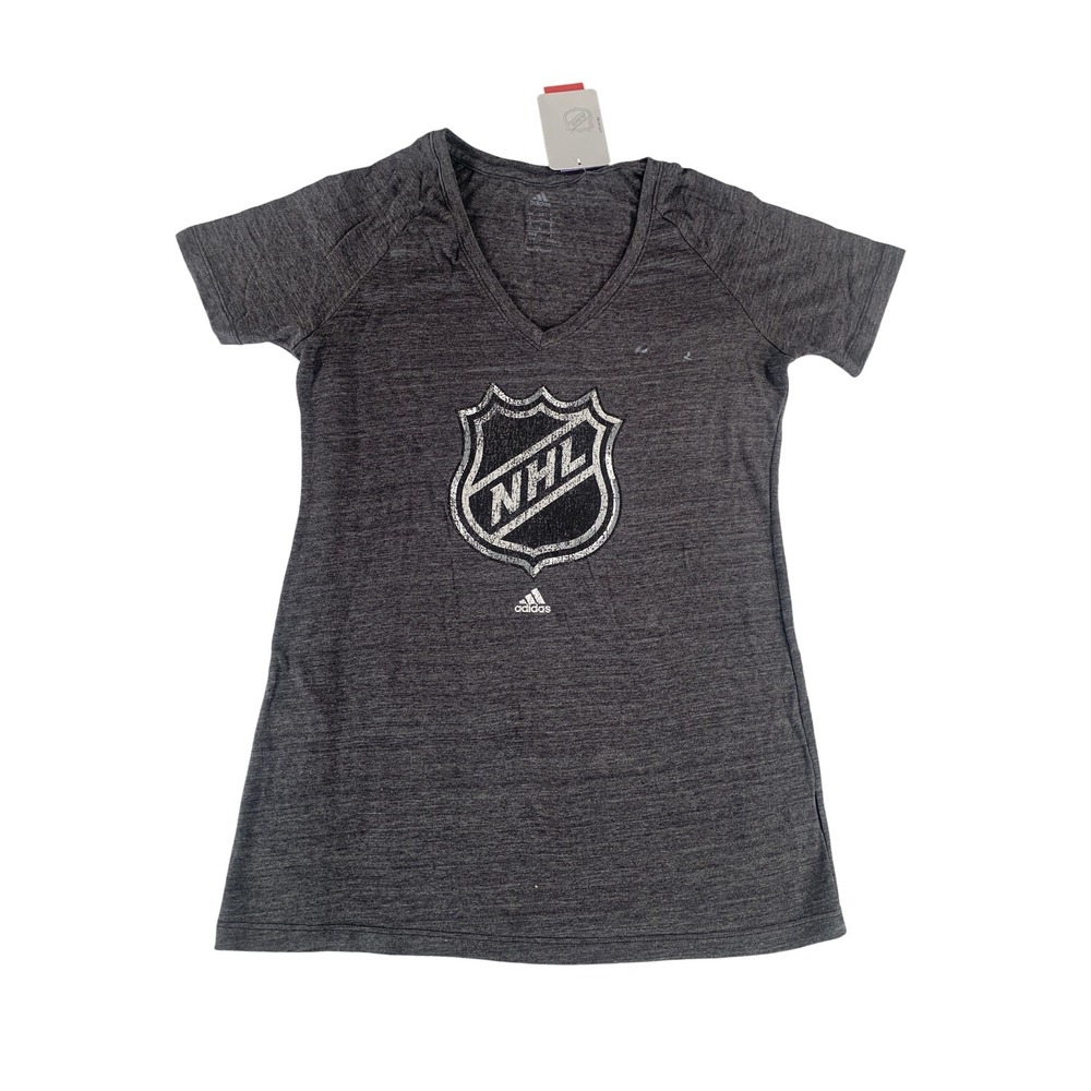NHL Hockey‎ Shirt Womens Large Gray Tri-Blend V-Neck Adidas Short Sleeve Tee